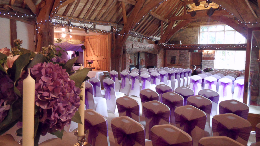 Bright purple styling at Notley Barn