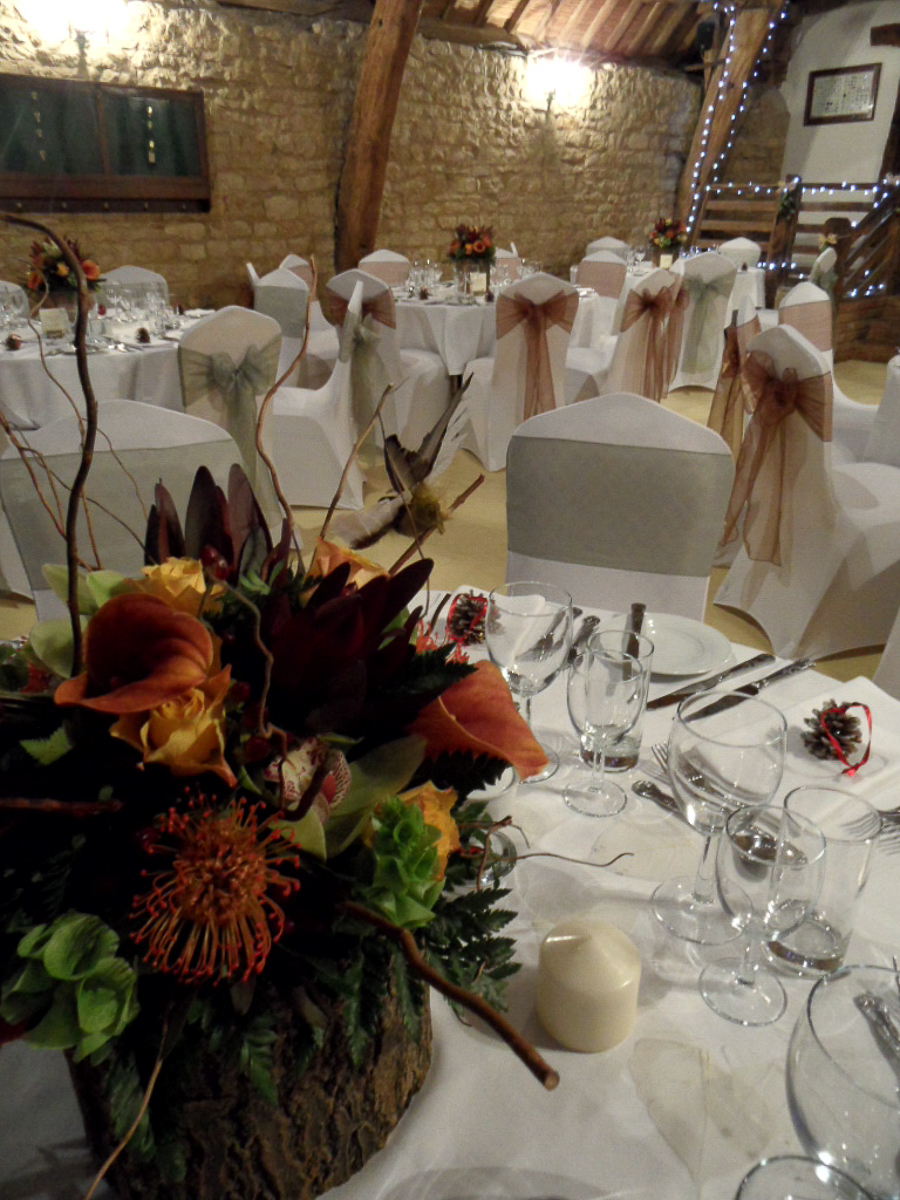 Chocolate and sage wedding styling at Notley Barn