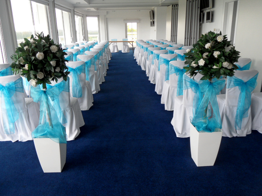 Turquoise styling with bay trees at Towcester Racecourse