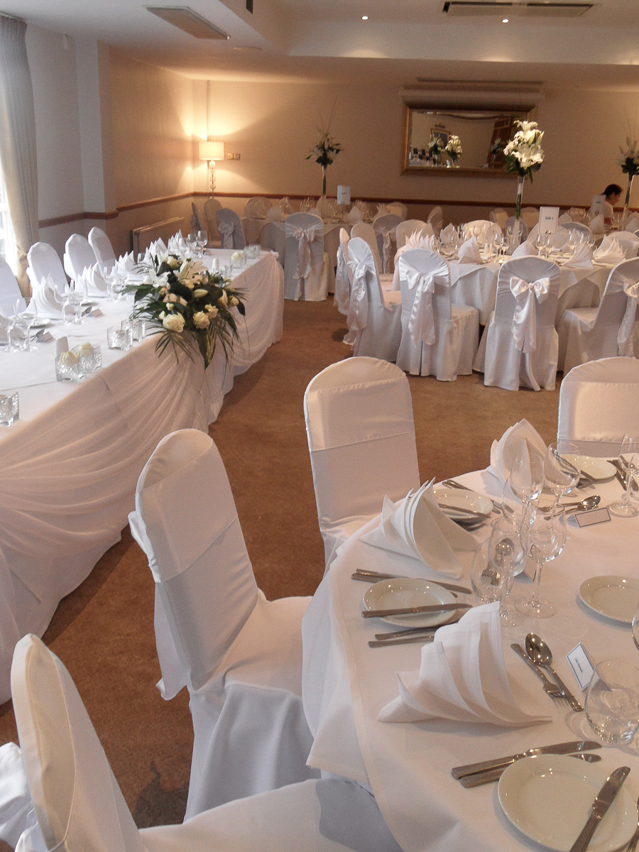 White satin table draping at Mentmore